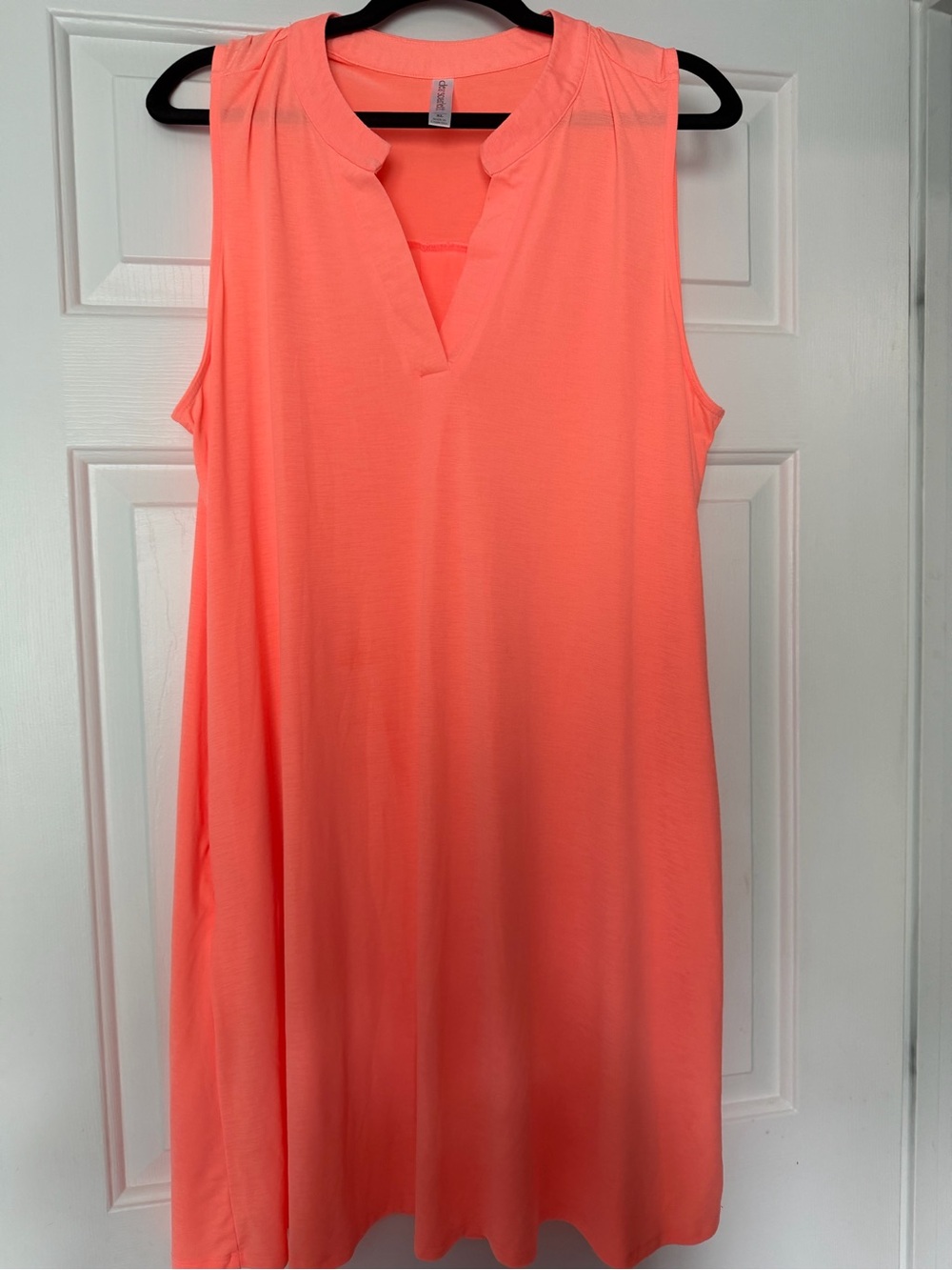 Scarlett Coral-Peach Sleeveless V-Notch Midi Dress
